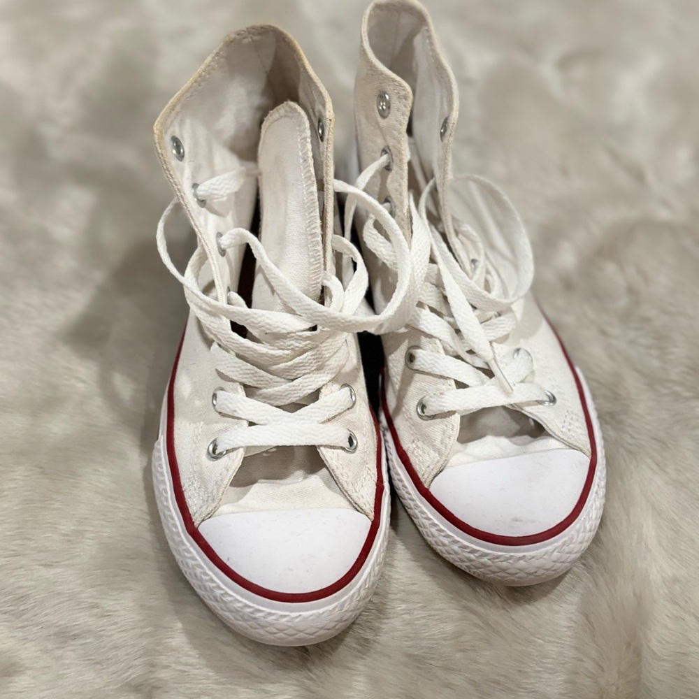 Converse kids sz 3 high top white red blue sneakers used condition